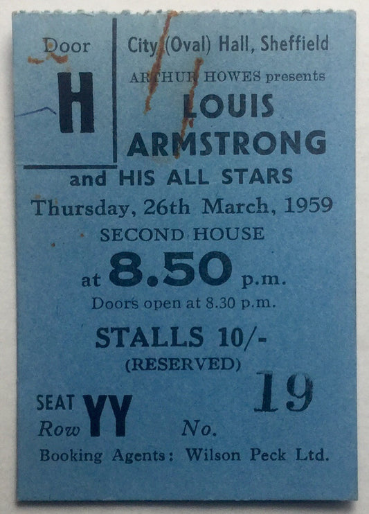 Louis Armstrong Original Used Concert Ticket City Hall Sheffield 26th Mar 1959