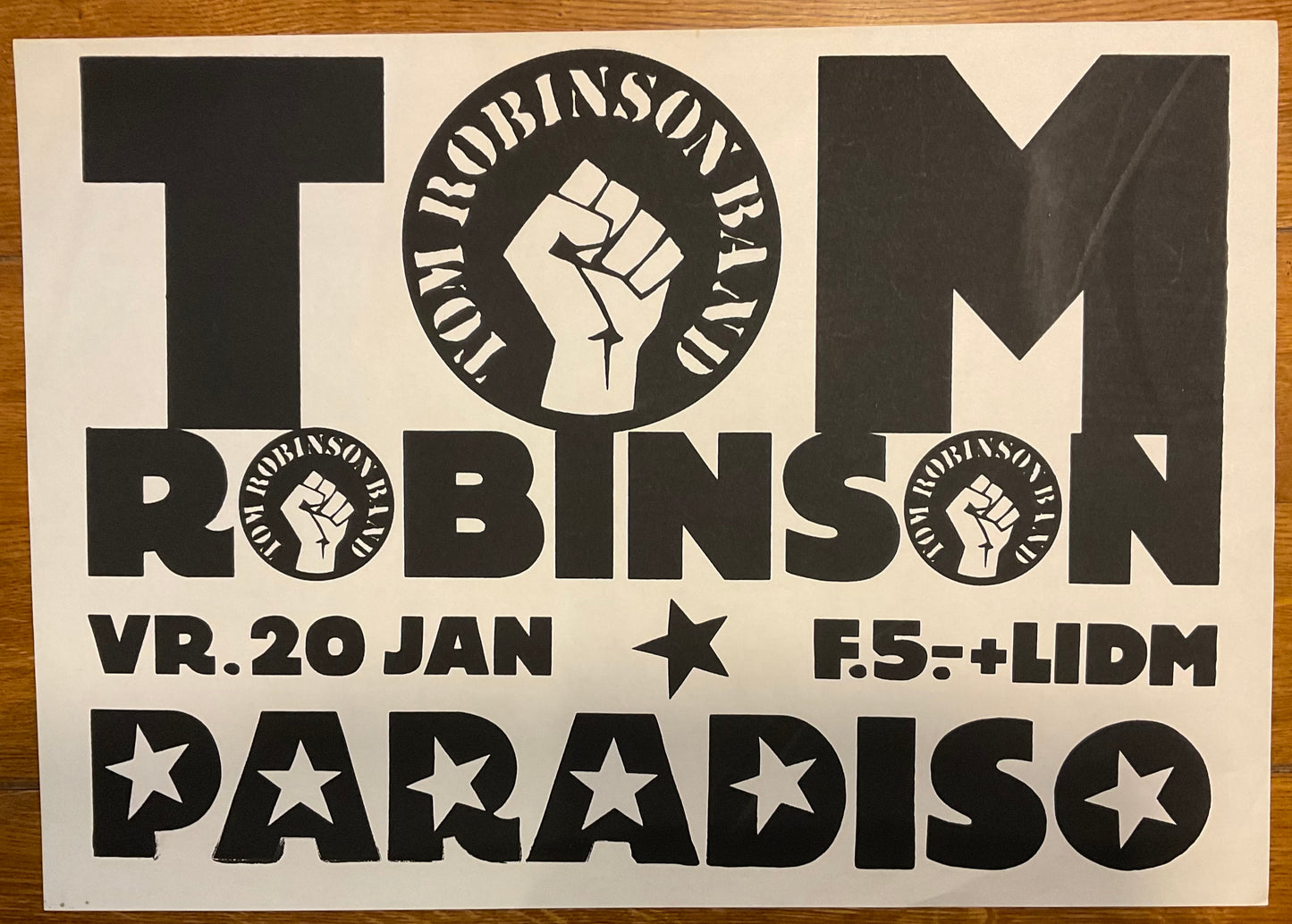 Tom Robinson Band Original Concert Tour Gig Poster Paradiso Club Amsterdam 1978