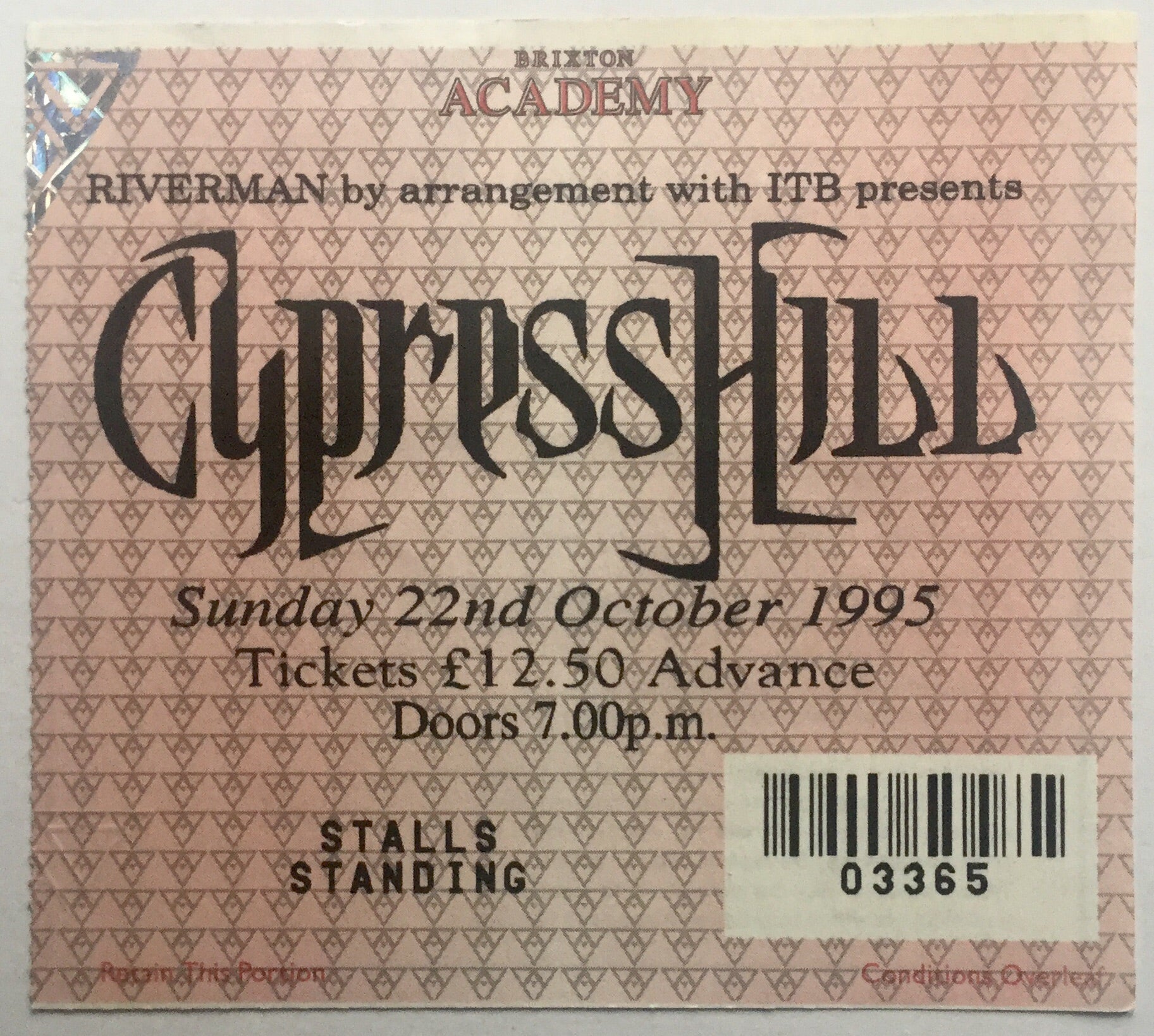 Cypress Hill Original Used Concert Ticket Brixton Academy London 22nd Oct 1995
