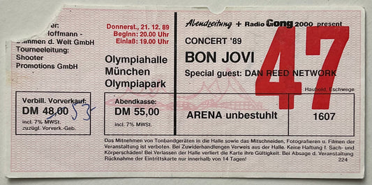 Bon Jovi Original Used Concert Ticket Olympiahalle Munich 21st Dec 1989