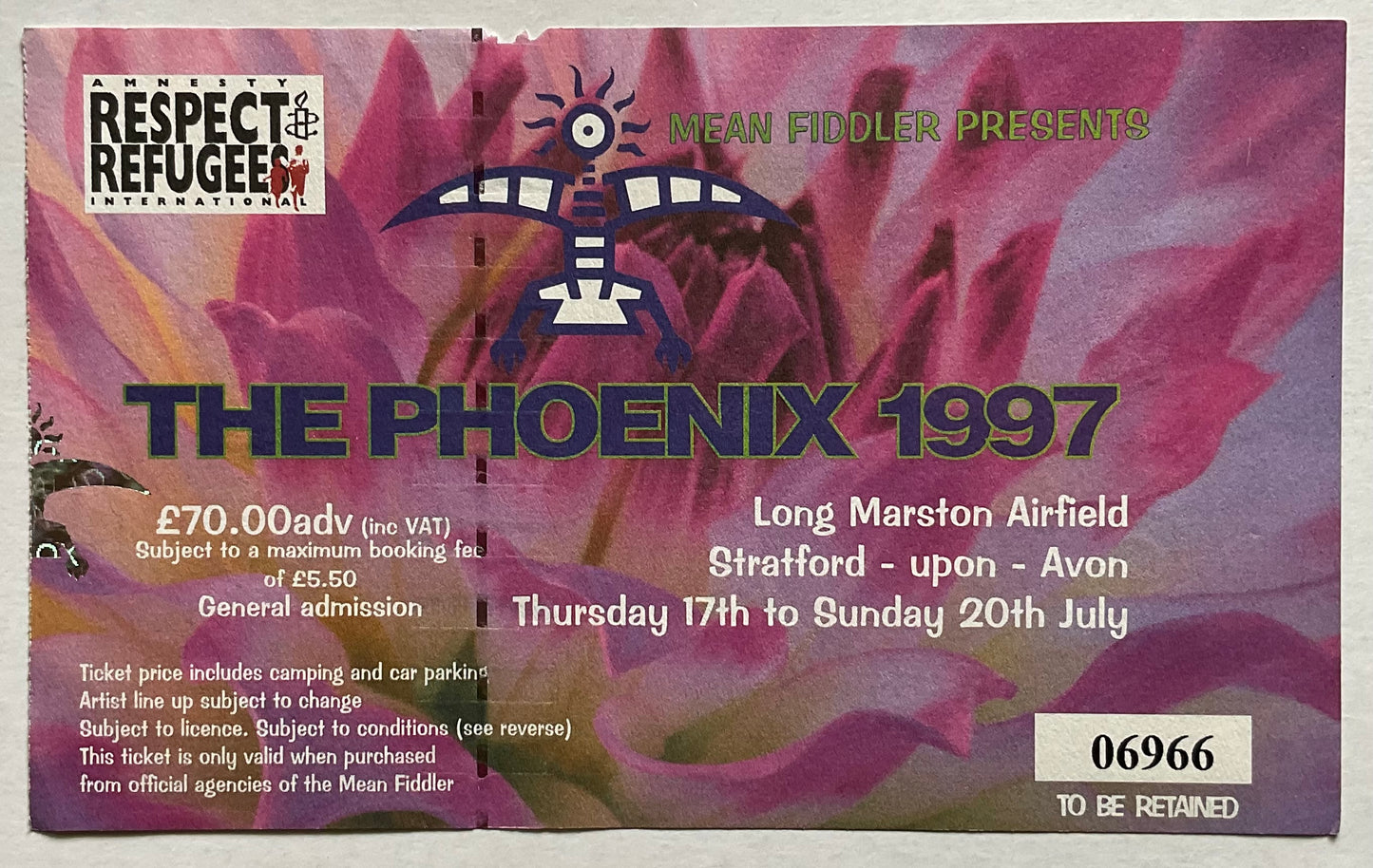 David Bowie Original Used Concert Ticket Phoenix Festival Stratford 17th - 20th July 1997