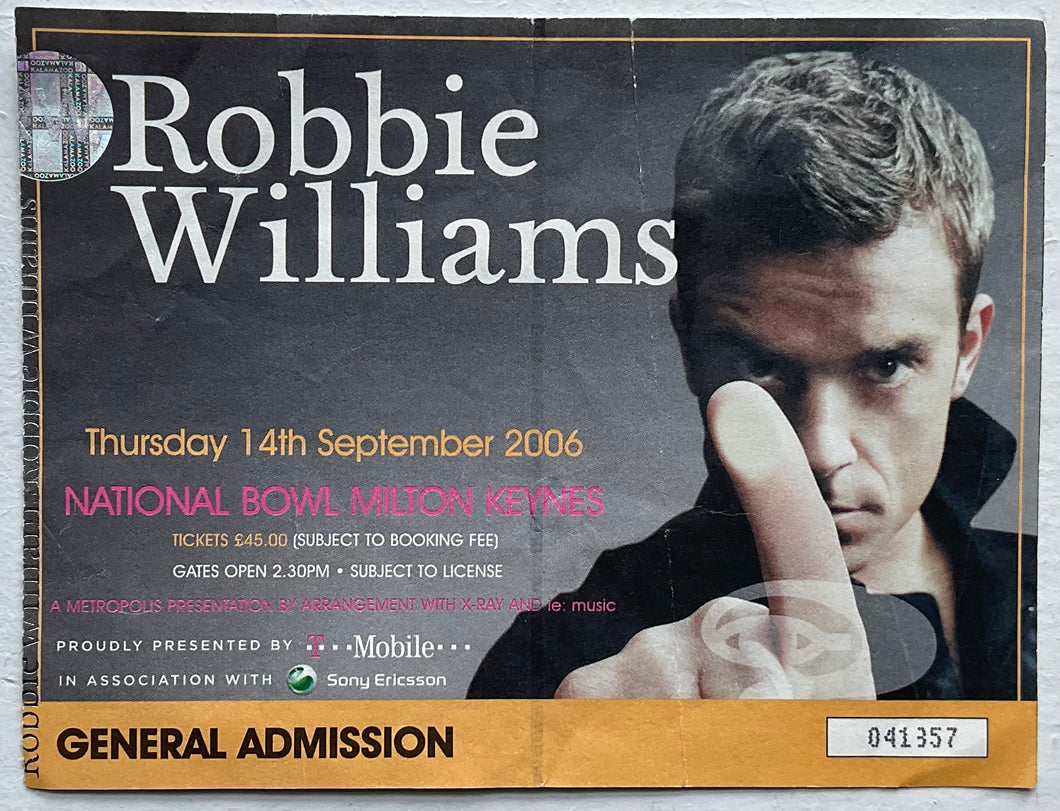 Robbie Williams Original Used Concert Ticket National Bowl Milton Keynes 14th Sept 2006