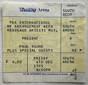 Paul Young Original Used Concert Ticket Wembley Arena London 6th Dec 1985