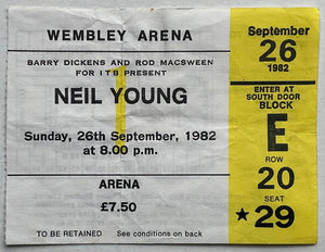 Neil Young Original Used Concert Ticket Wembley Arena London 26th Sep 1982