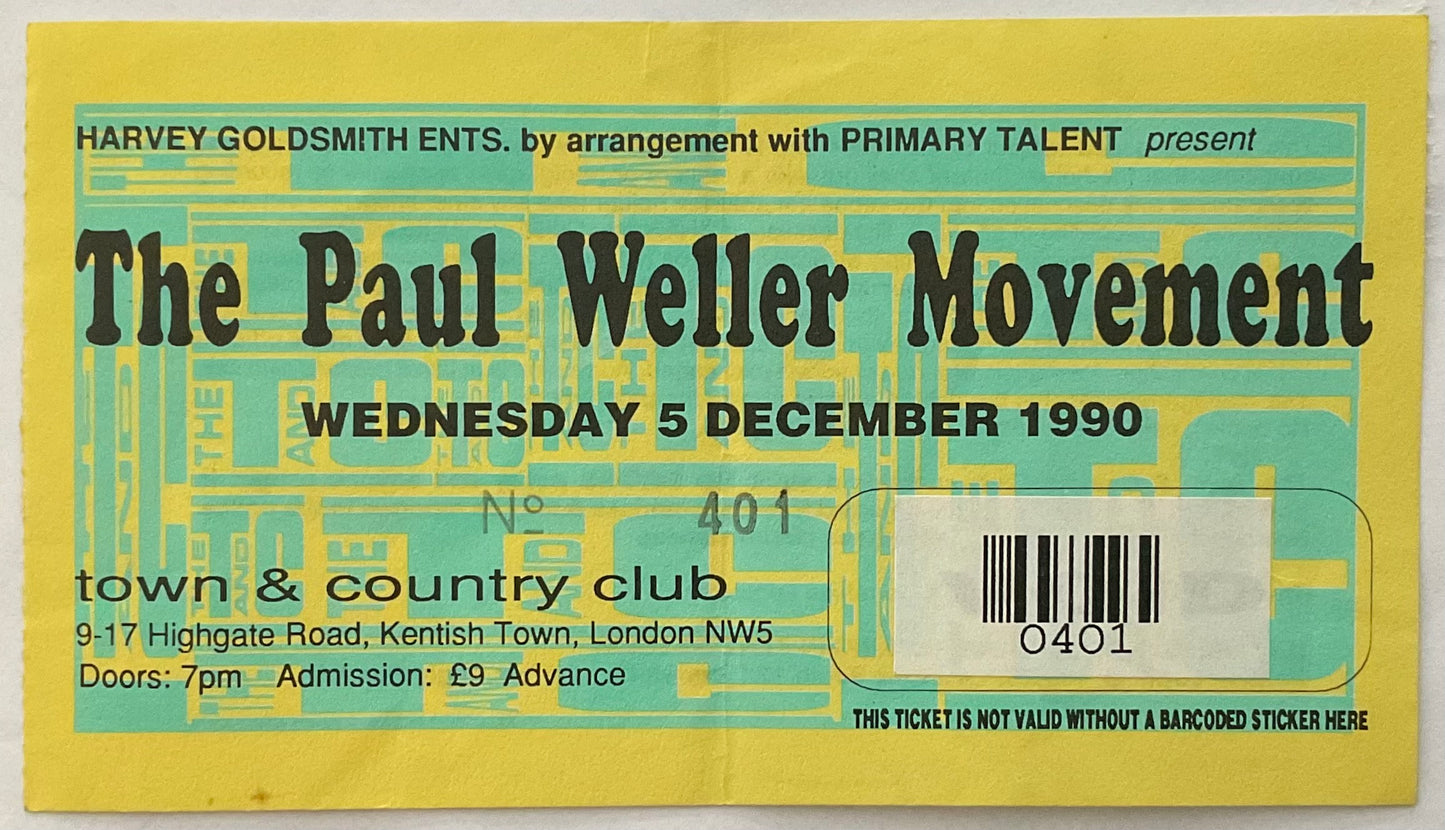 Paul Weller Movement Original Early Used Concert Ticket Town & Country Club Kentish Town London 1990