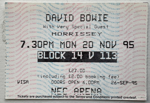 David Bowie Morrissey Original Used Concert Ticket NEC Birmingham 20th Nov 1995