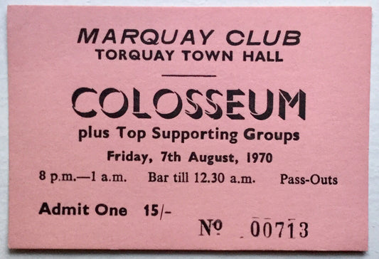 Colosseum Original Concert Ticket Marquay Club Town Hall Torquay 1970