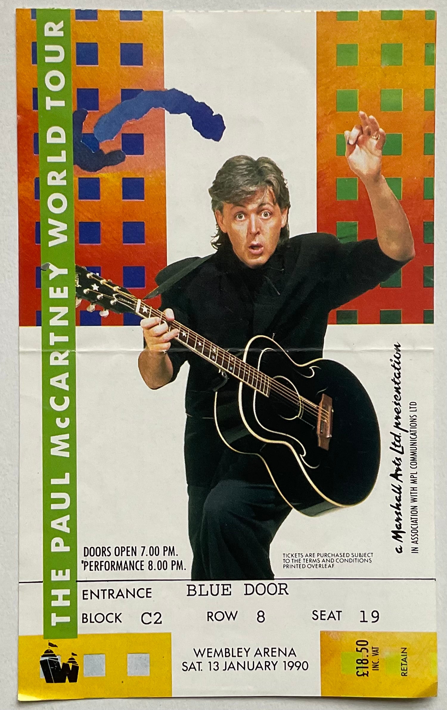 Beatles Paul McCartney Original Used Concert Ticket Wembley Arena London 13th Jan 1990