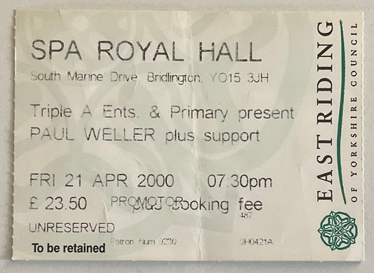 Paul Weller Original Used Concert Ticket Spa Royal Hall Bridlington 21st Apr 2000