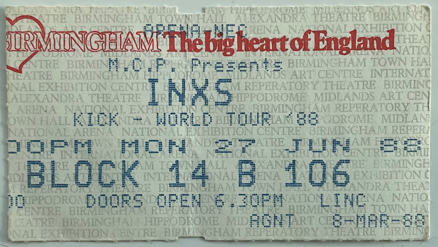 INXS Original Used Concert Ticket NEC Arena Birmingham 27th Jun 1988