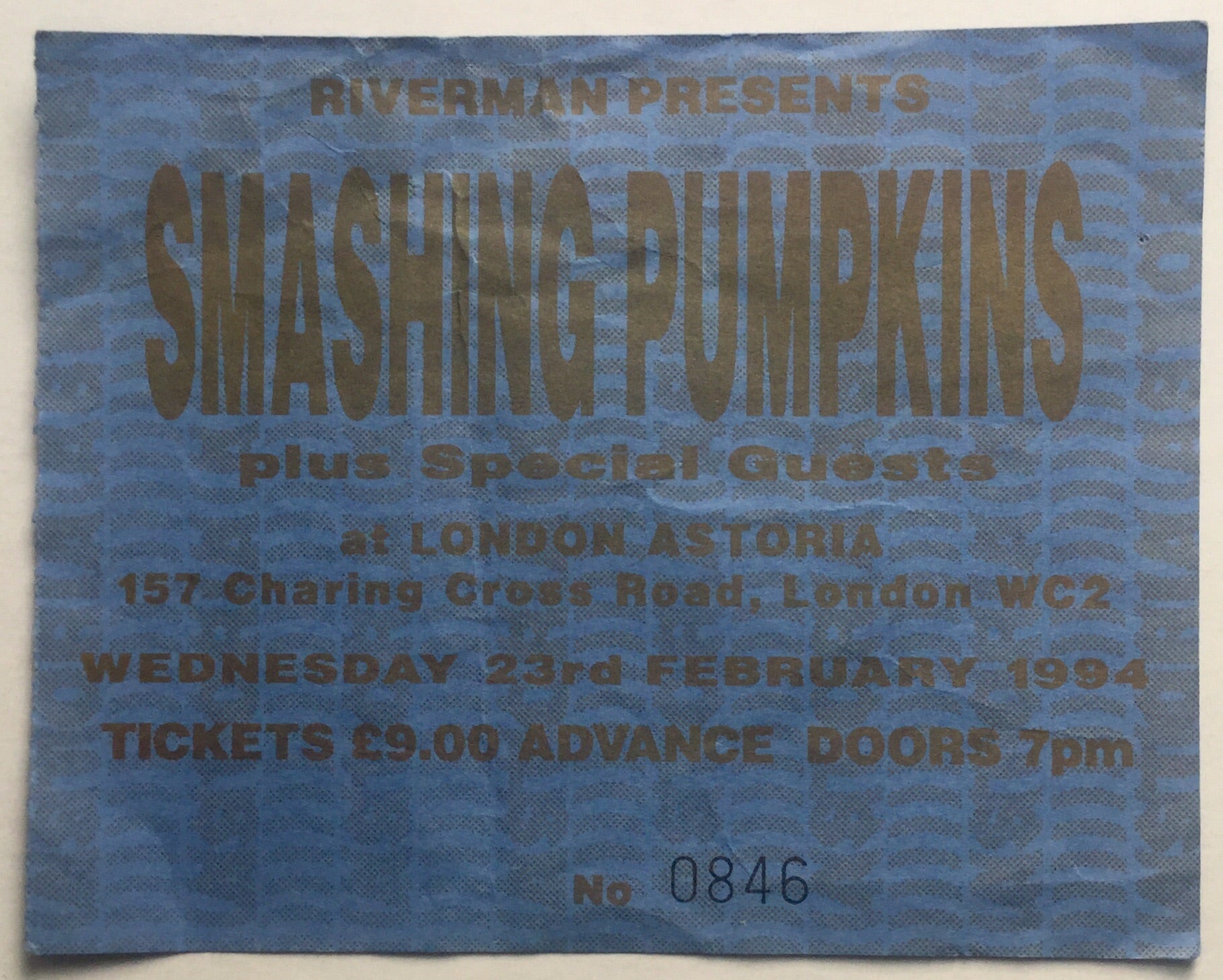 Smashing Pumpkins Original Used Concert Ticket Astoria London 23rd Feb 1994