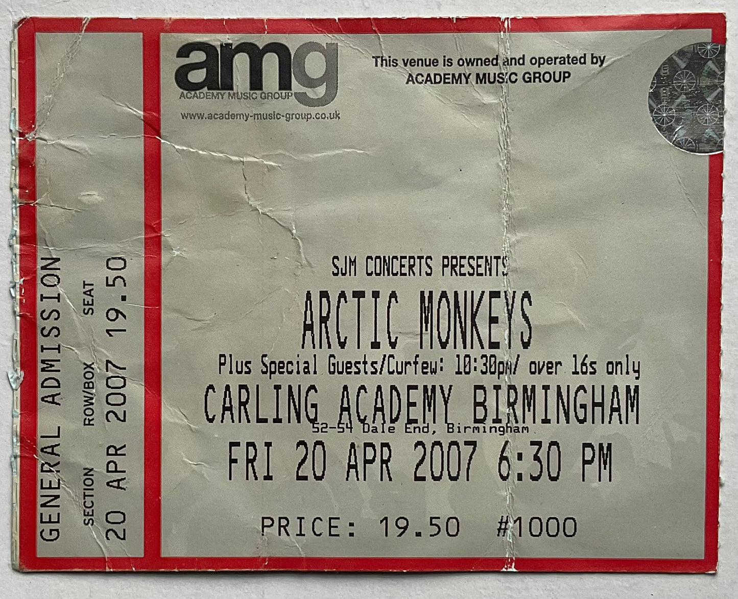 Arctic Monkeys Original Used Concert Ticket Carling Academy Birmingham 2007