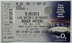 Pink Floyd Roger Waters Original Unused Concert Ticket O2 Arena London 14th May 2011