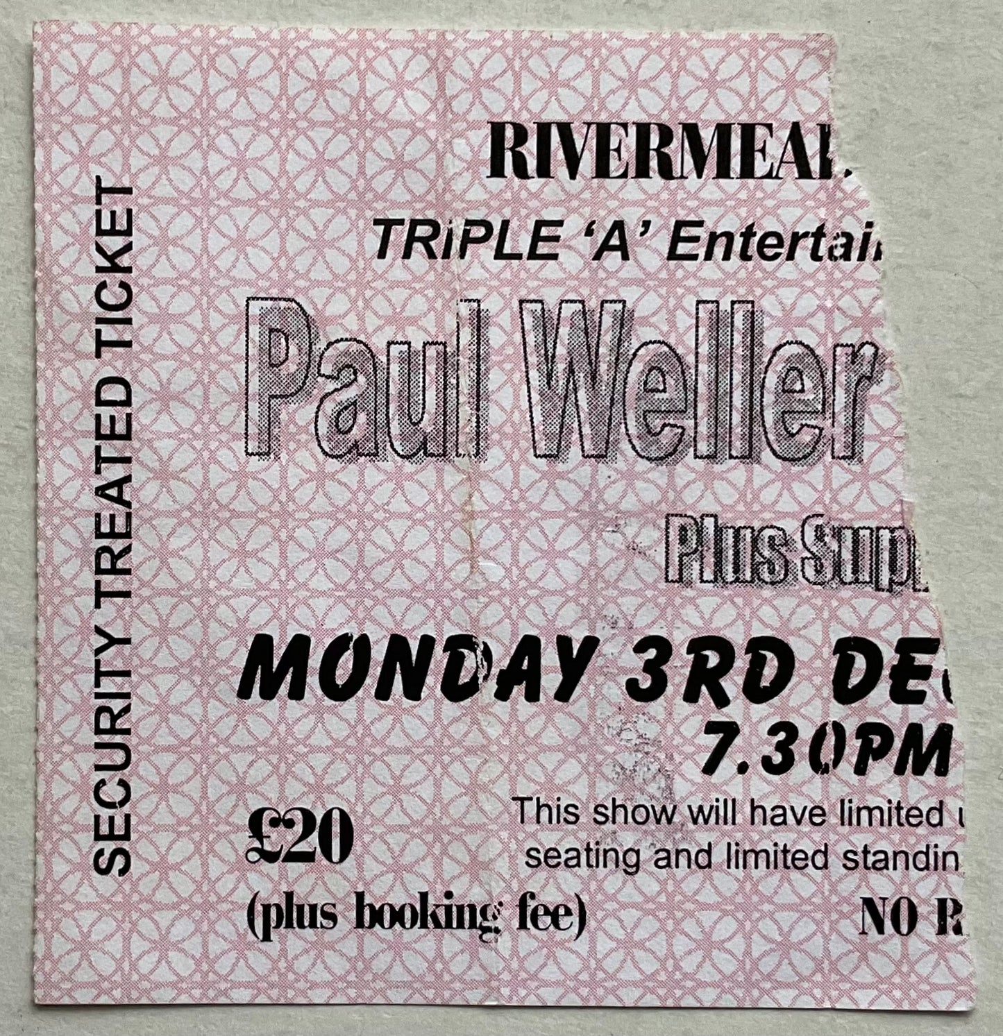 Paul Weller Original Used Concert Ticket  Rivermead Reading 3rd Dec 2001