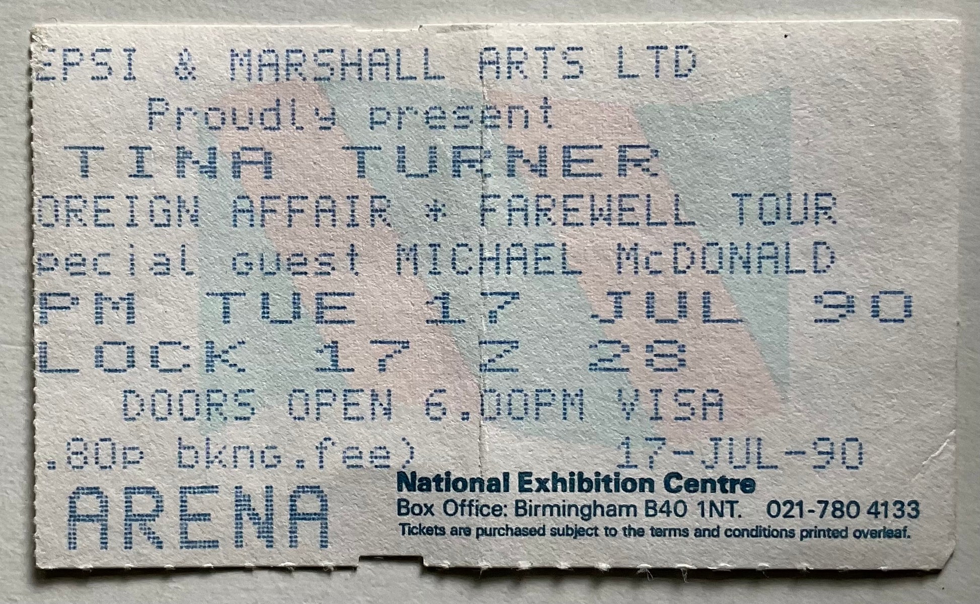 Tina Turner Original Used Concert Ticket NEC Arena Birmingham 17th Jul 1990
