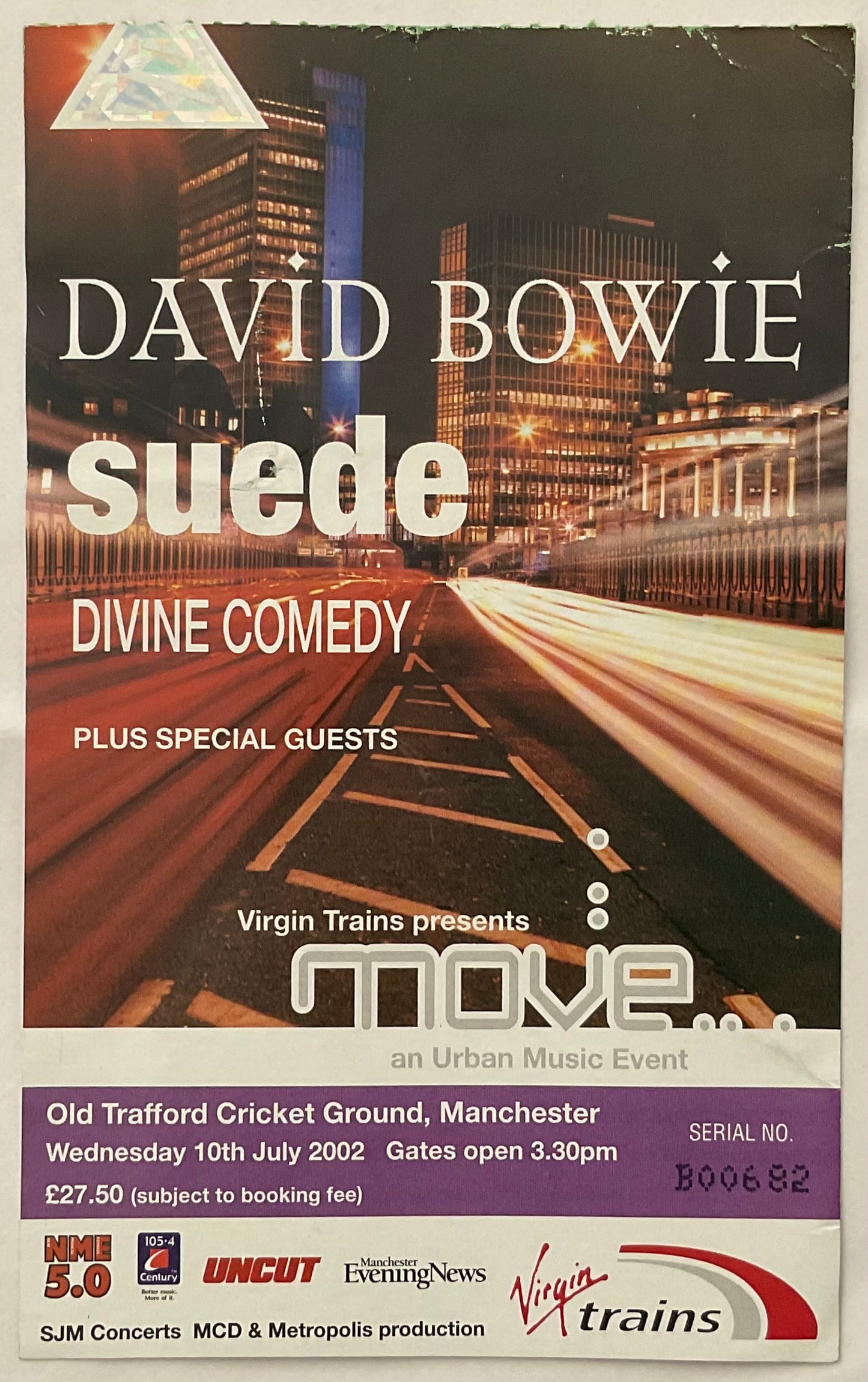 David Bowie Suede Original Used Concert Ticket Old Trafford Machester 2002