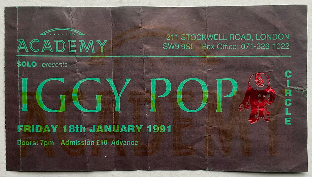 Iggy Pop Original Used Concert Ticket Brixton Academy London 18th Jan 1991