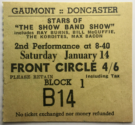 Ray Burns Bill McGuffie Kordites Original Used Concert Ticket Gaumont Doncaster 1956