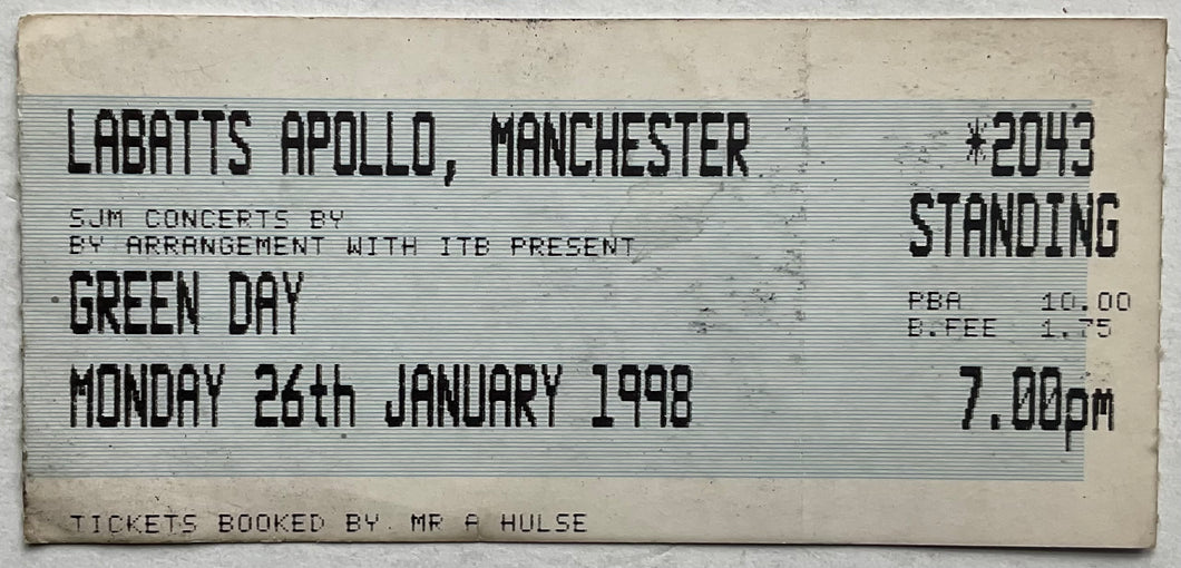 Green Day Original Used Concert Ticket Labatts Apollo Manchester 26th Jan 1998
