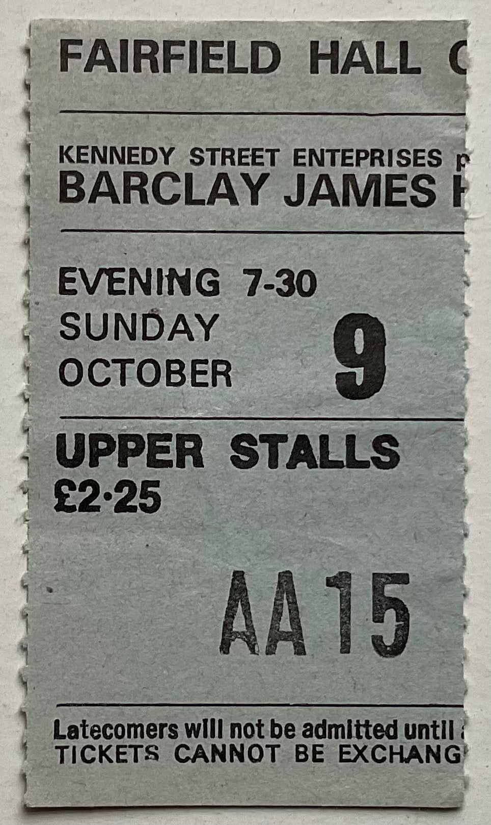 Barclay James Harvest Original Used Concert Ticket Fairfield Hall Croydon 1977