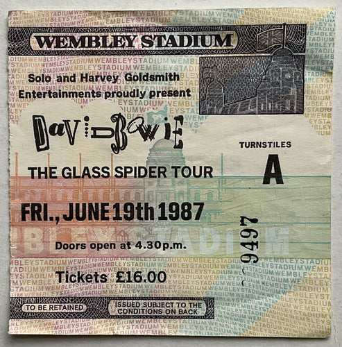 David Bowie Original Used Concert Ticket Wembley Stadium London 19th June 1987