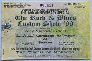 Hawkwind Stranglers Original Used Concert Ticket Rock & Blues Custom Show Pentrich July 1999