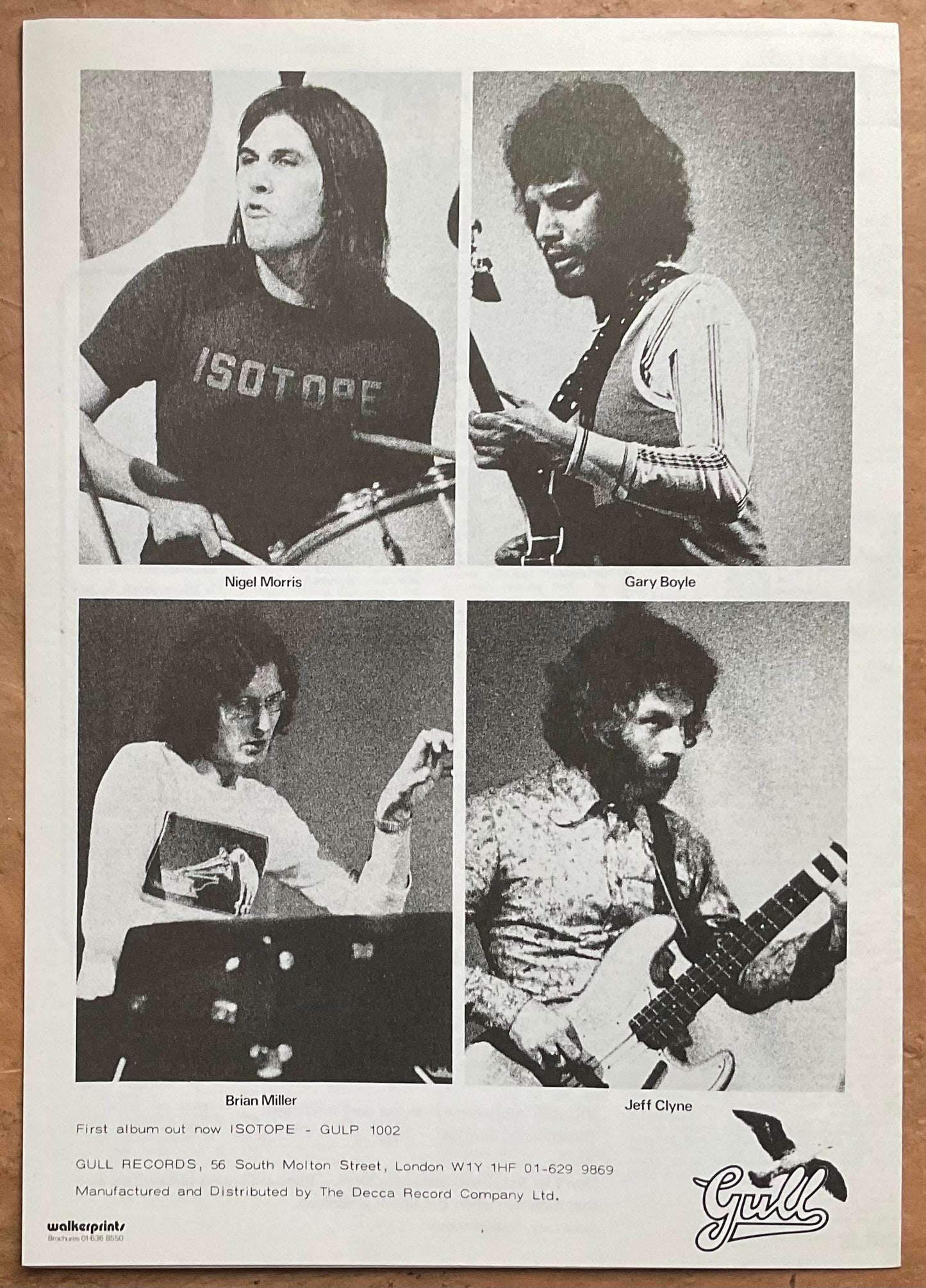 Isotope Original Official Publicity Press Release Gull Records 1974