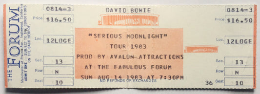 David Bowie Original Unsed Concert Ticket The Forum Los Angeles 14th Aug 1983