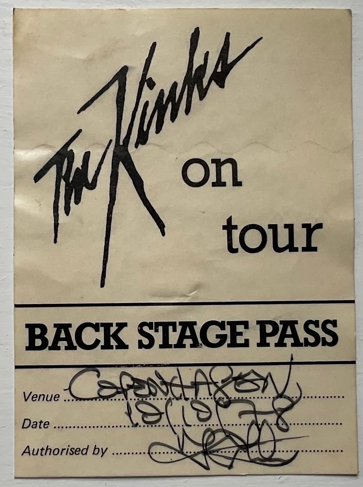 Kinks Original Unused Concert Backstage Pass Ticket Falkonerteatret Copenhagen 10th October 1978