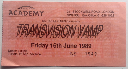 Transvision Vamp Original Used Concert Ticket Brixton Academy London 16th June 1989