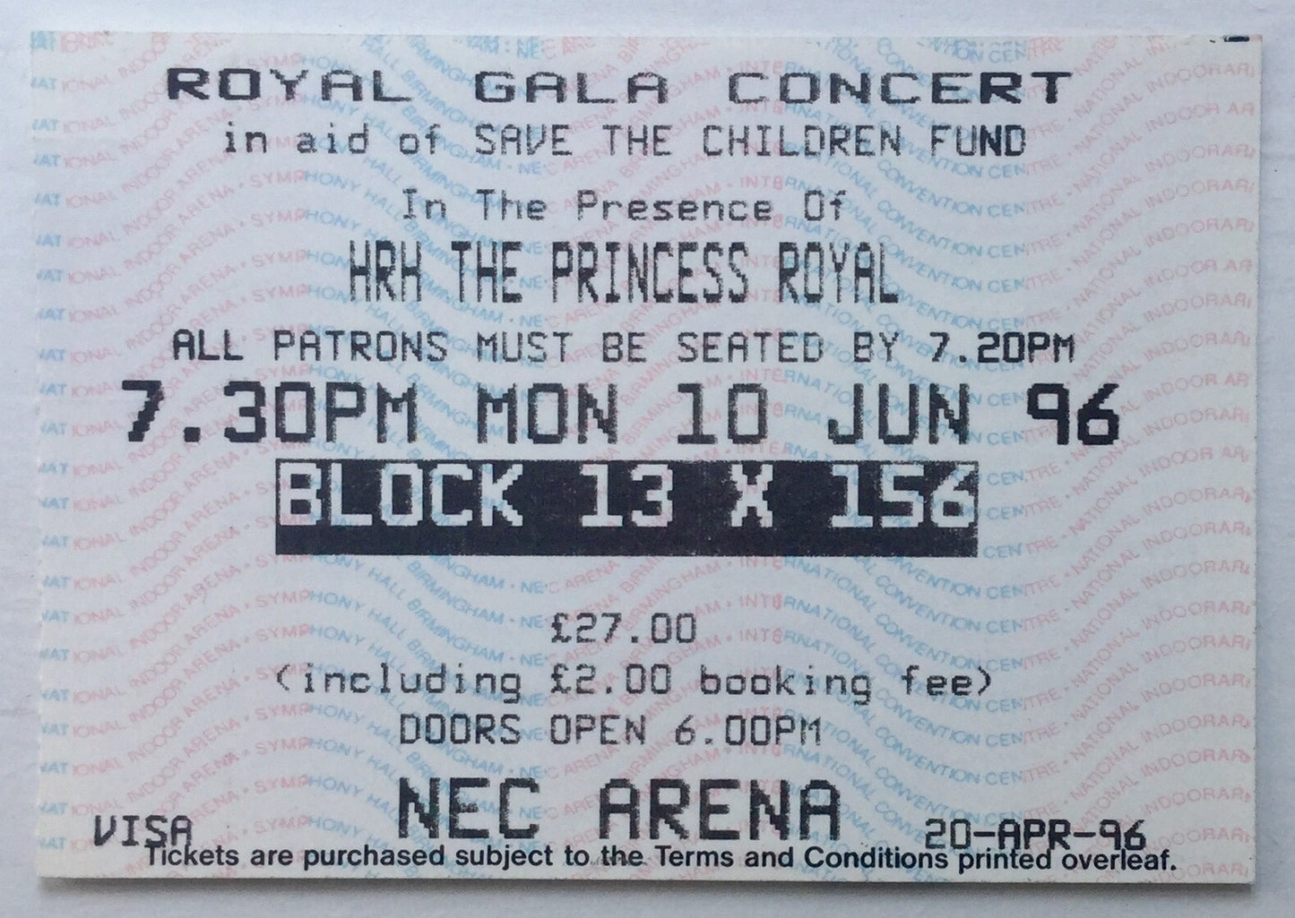 Cliff Richard David Essex Original Used Concert Ticket NEC Arena Birmingham 10th Jun 1996