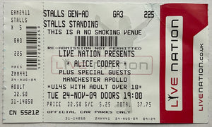 Alice Cooper Original Unused Concert Ticket Apollo Theatre Manchester 24th Nov 2009