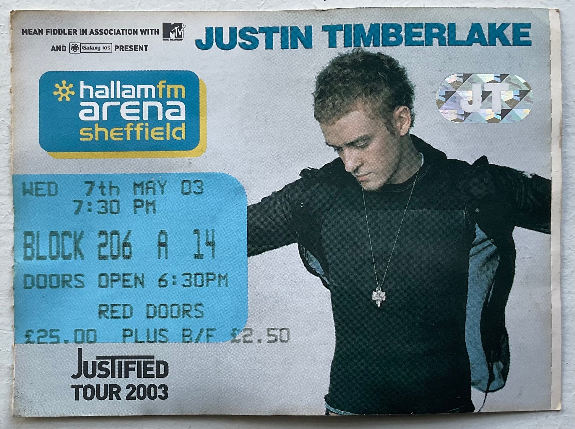 Justin Timberlake Original Used Concert Ticket Hallam FM Arena Sheffield 7th May 2003