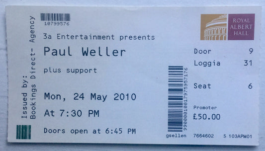 Jam Paul Weller Original Concert Ticket Royal Albert Hall London 24th May 2010