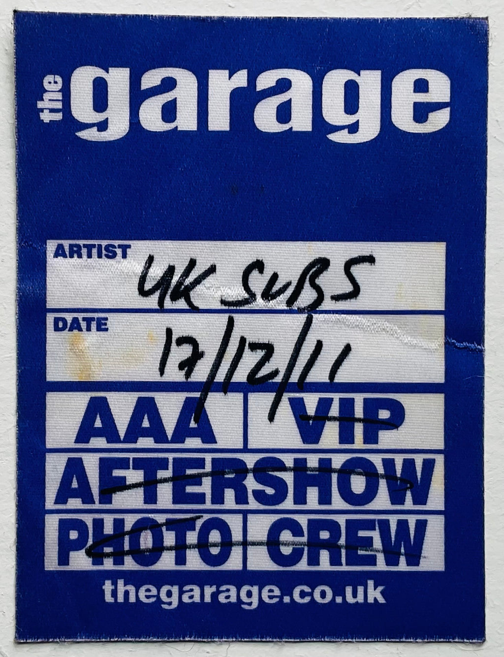U.K. Subs Original Unused Concert Backstage Pass Ticket Garage London 17th Dec 2011