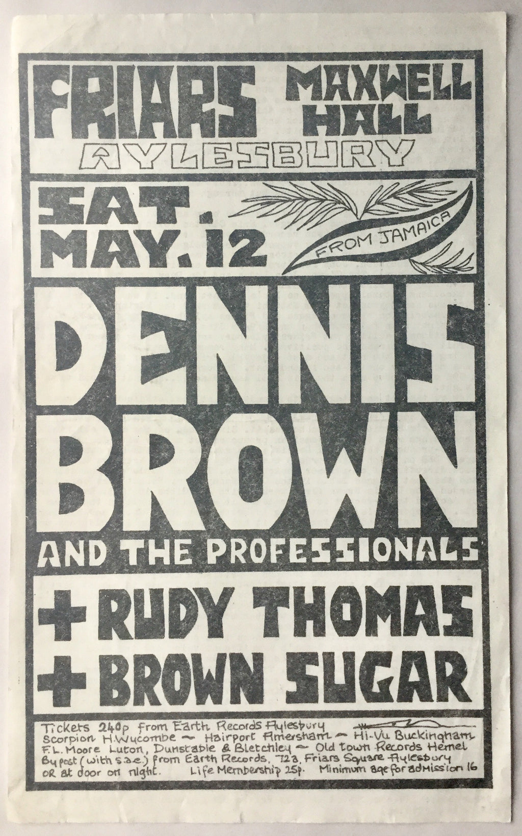 Dennis Brown Rudy Thomas Brown Super Original Concert Handbill Flyer Friars Aylesbury 1979