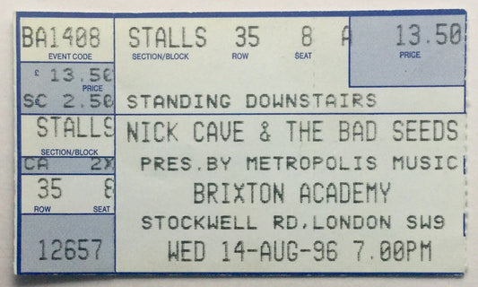 Nick Cave & The Bad Seeds Original Used Concert Ticket Brixton Academy London 14th August 1996