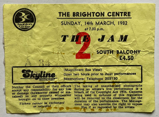 Jam Original Used Concert Ticket Brighton Centre 14th Mar 1982