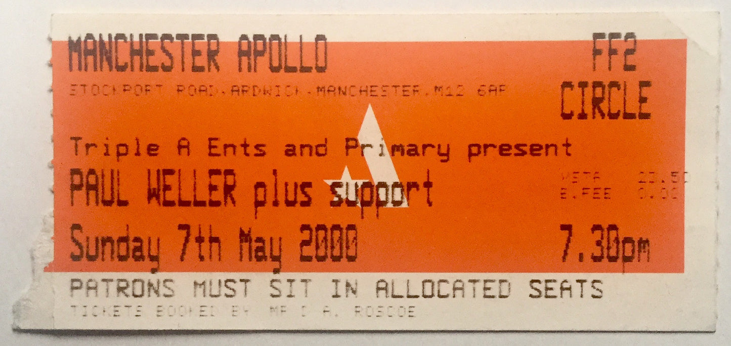 Paul Weller Original Used Concert Ticket Manchester Apollo 7th May 2000