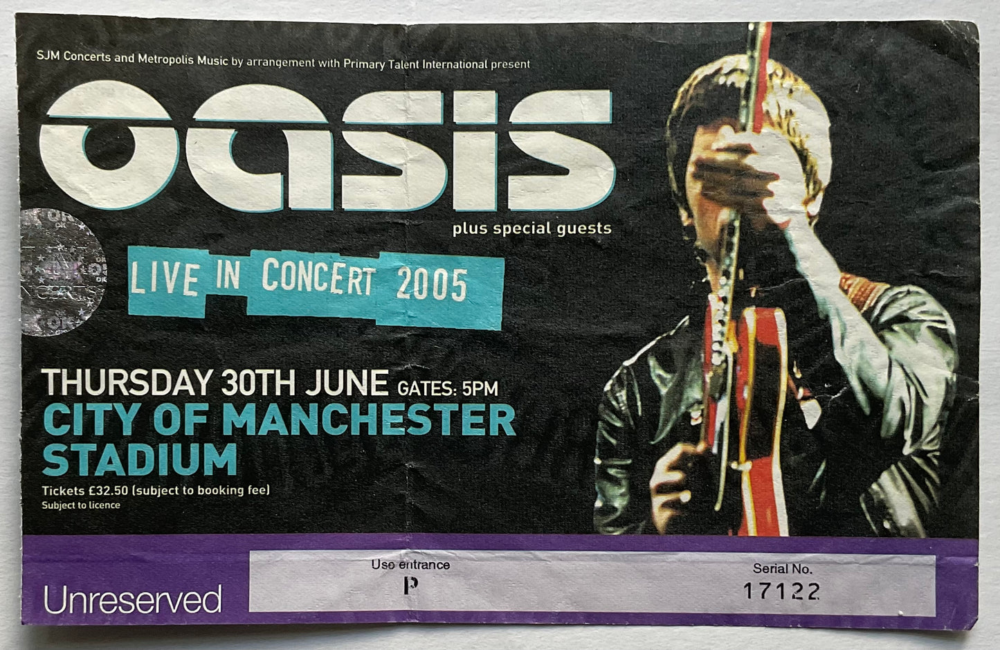 Oasis Original Used Concert Ticket City of Manchester Stadium 30th June 2005