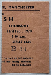Rush Original Used Concert Ticket Apollo Theatre Manchester 23rd Feb 1978