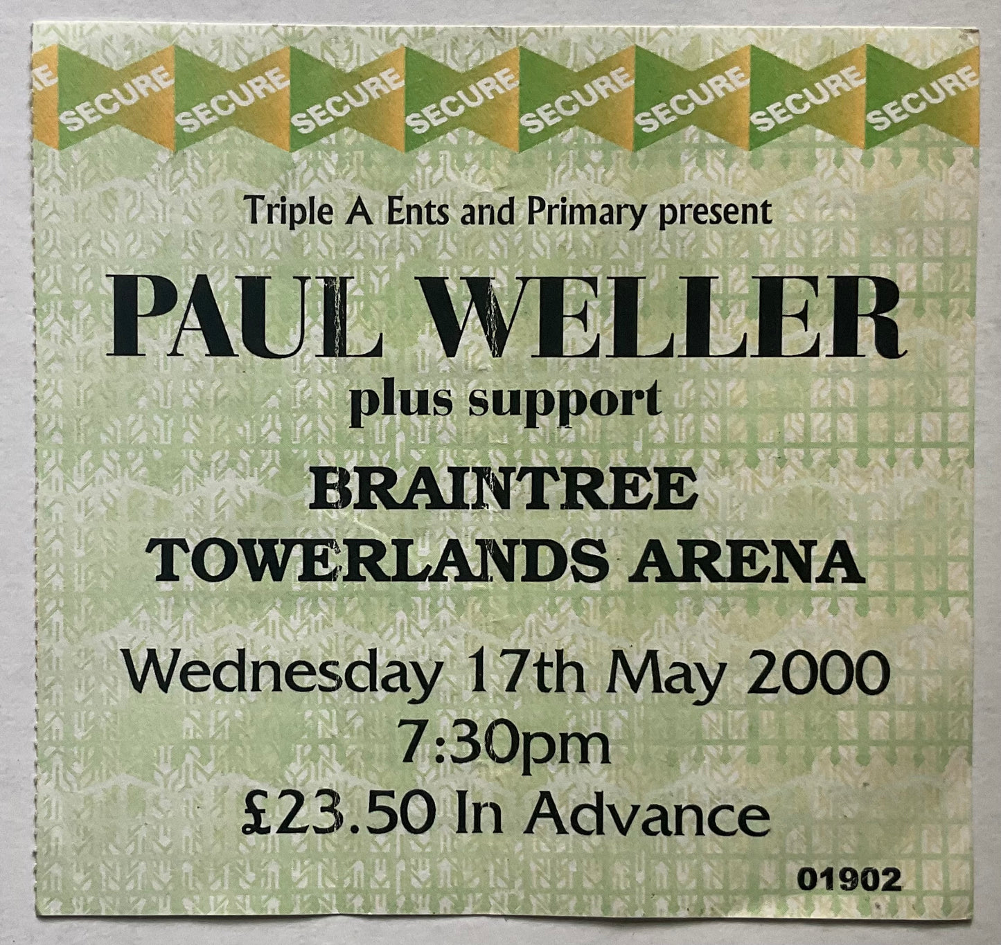 Paul Weller Original Used Concert Ticket Braintree Towerlands Arena 17th May 2000