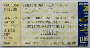 Idlewild Original Unused Concert Ticket Paradise Rock Club Boston 5th Mar 2003