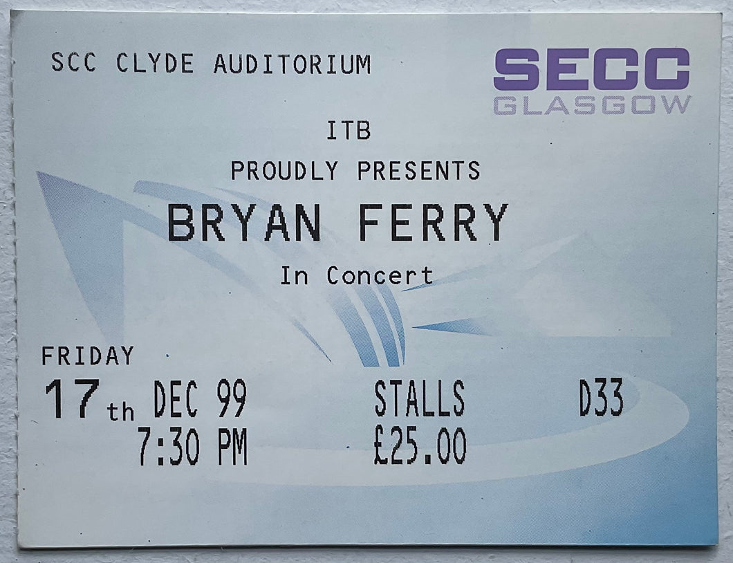 Roxy Music Bryan Ferry Original Used Concert Ticket SECC Glasgow 17th Dec 1999