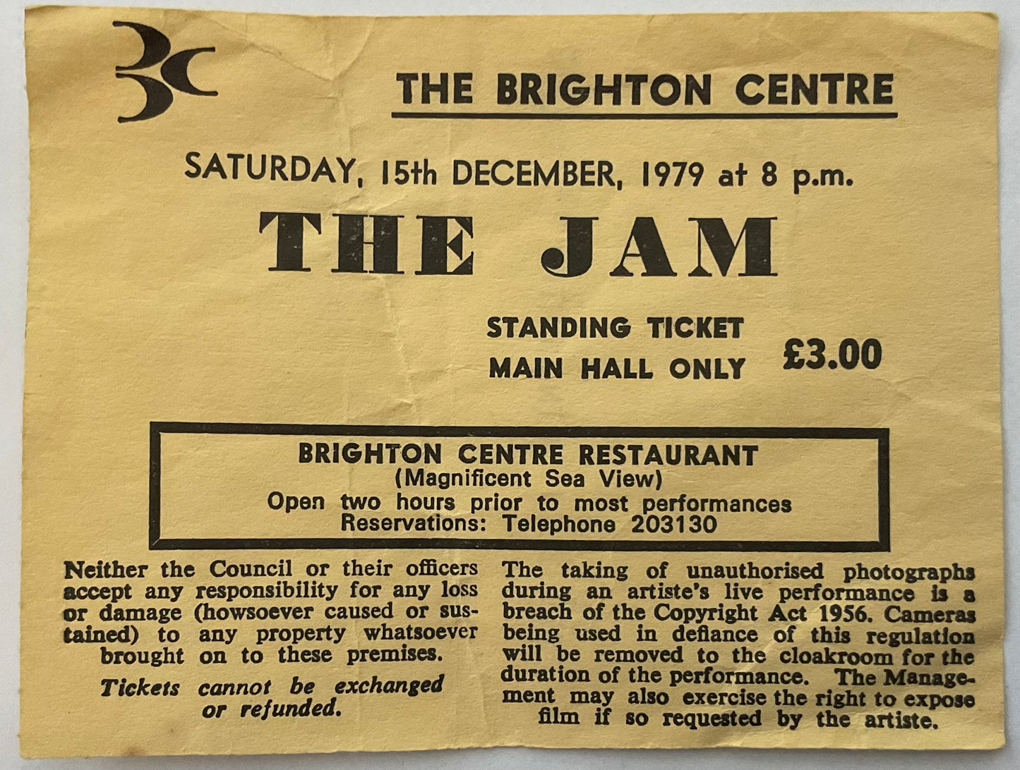 Jam Original Used Concert Ticket Brighton Centre 11th December 1982