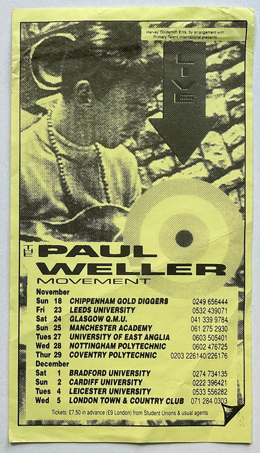 Paul Weller Original Early Concert Handbill Flyer Live Part I U.K. Tour Nov/Dec 1990