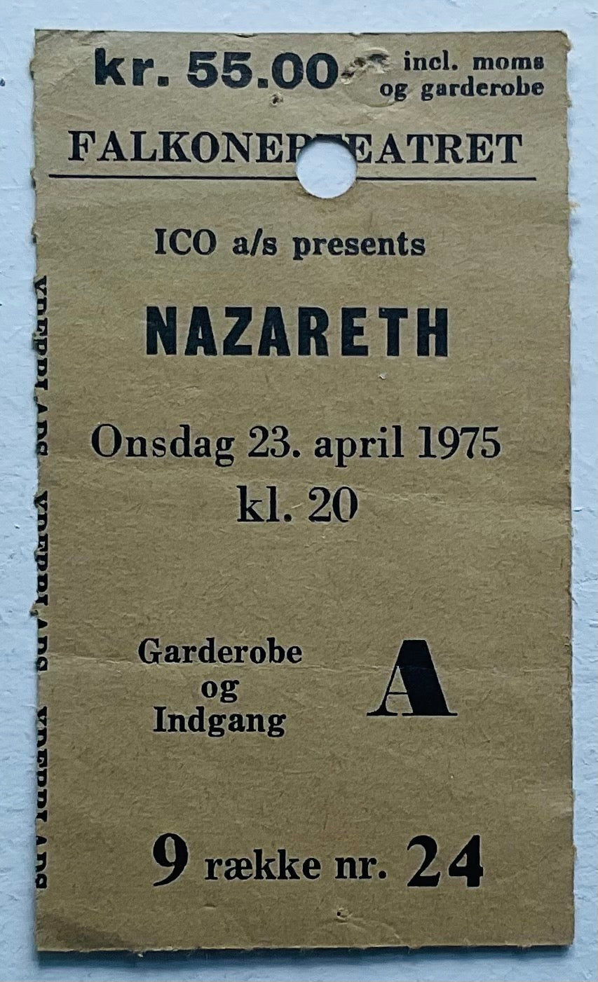 Nazareth Original Used Concert Ticket Falkonerteatret Copenhagen 23rd Apr 1975