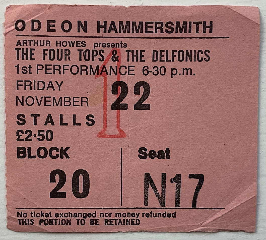 Four Tops Original Used Concert Ticket Hammersmith Odeon London 22nd Nov 1974