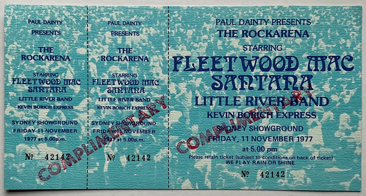 Fleetwood Mac Santana Original Unused Concert Ticket Sydney Showground 11th  Nov 1977