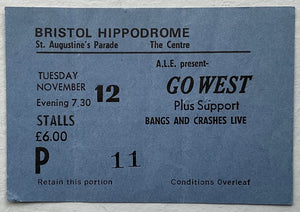 Go West Original Used Concert Ticket Hippodrome Bristol 12th Nov 1985